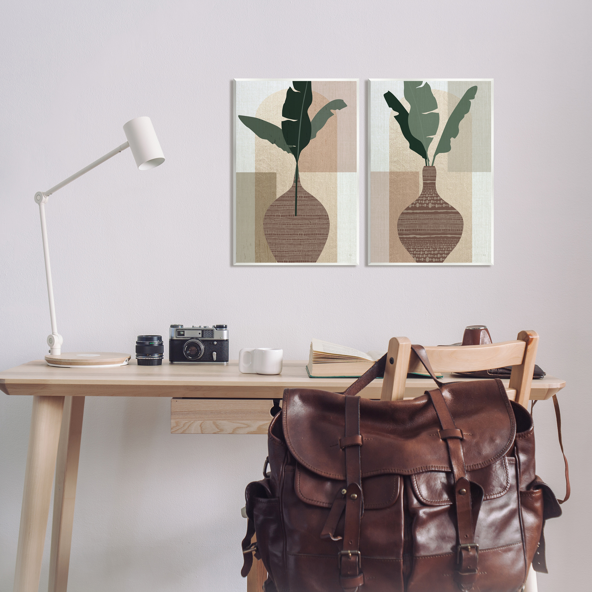 Stupell Industries Boho Geometric Plant Vases Botanical & Floral Painting Unframed Art Print Wall Art, 13 x 19, Set of 2