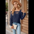thumbnail image 4 of Blusa de Verano con Escote Cuadrado y Hombros Descubiertos para Mujer Azul Marino L, 4 of 8
