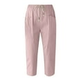 thumbnail image 3 of Womens Summer Pants Cotton Linen Straight Tube Loose Fitting Casual Capris Trousers for Women 2024, 3 of 4