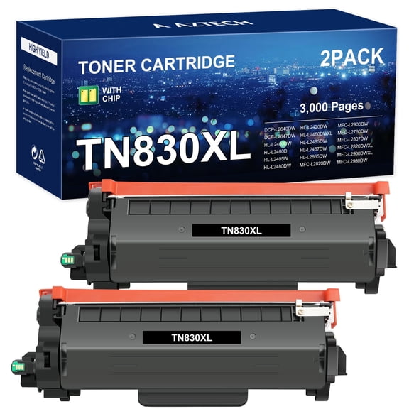 TN830 XL High Yield Toner Cartridge Black Compatible for Brother TN830XL TN830 TN 830XL HL-L2460DW HL-L2405W DCP-L2640DW MFC-L2820DW HL-L2400D L2405W L2480DW MFC-L2820DWXL Printer Ink 2-Pack