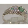 thumbnail image 3 of LBG 925 Sterling Silver Natural Emerald and Diamond Womens Band Ring - size 4.75, 3 of 6