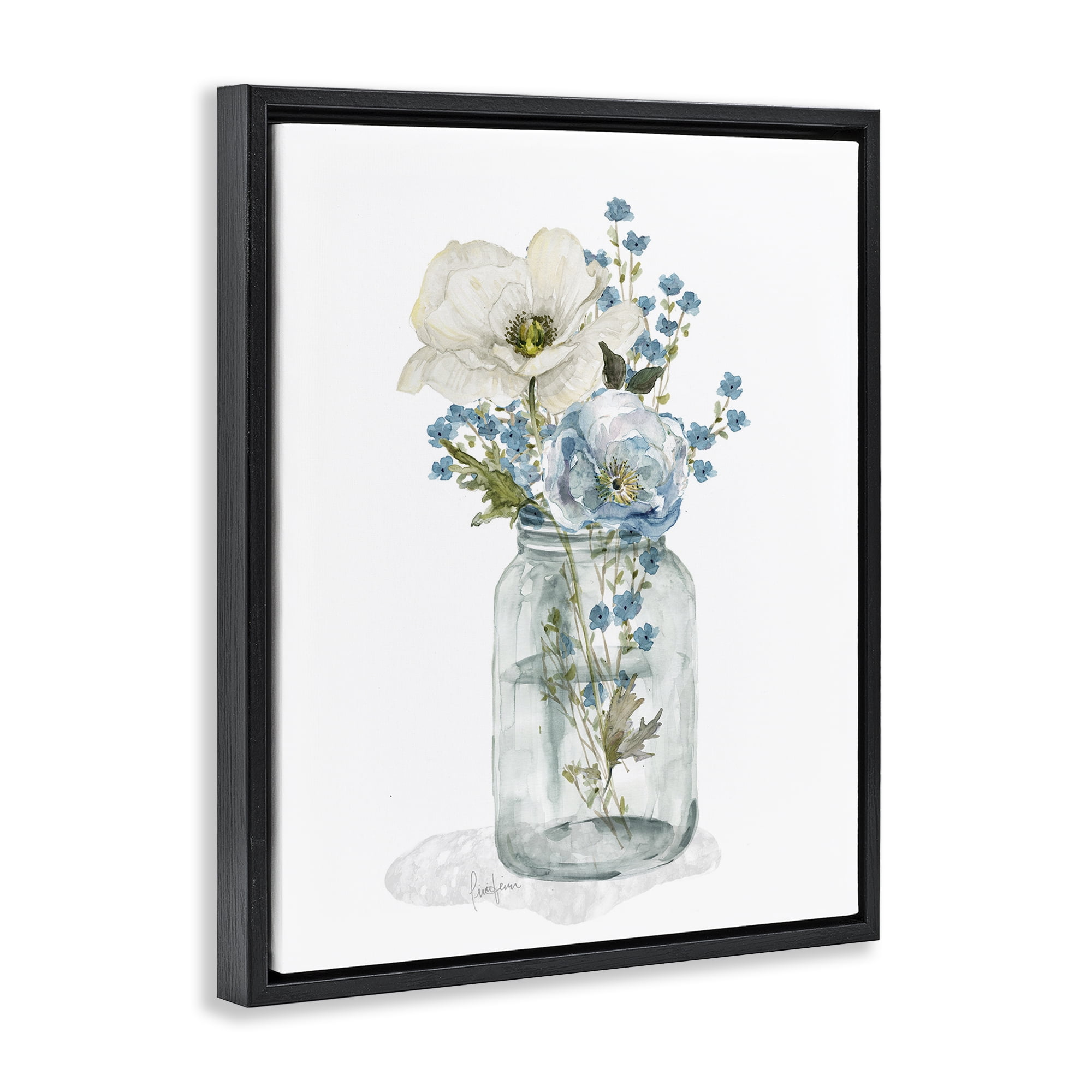 Stupell Industries Soft Flower Jar Botanical & Floral Painting Black Floater Framed Art Print Wall Art, 25 x 31
