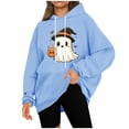 thumbnail image 6 of Xdegoge Halloween Hoodies for Women Cute Ghost with Pumpkin Drink Graphic Sweatshirts Pullover Long Sleeve Hooded Drawstring Sweat Shirts with Kangaroo Pocket Vintage Holiday Party Clothes, 6 of 6