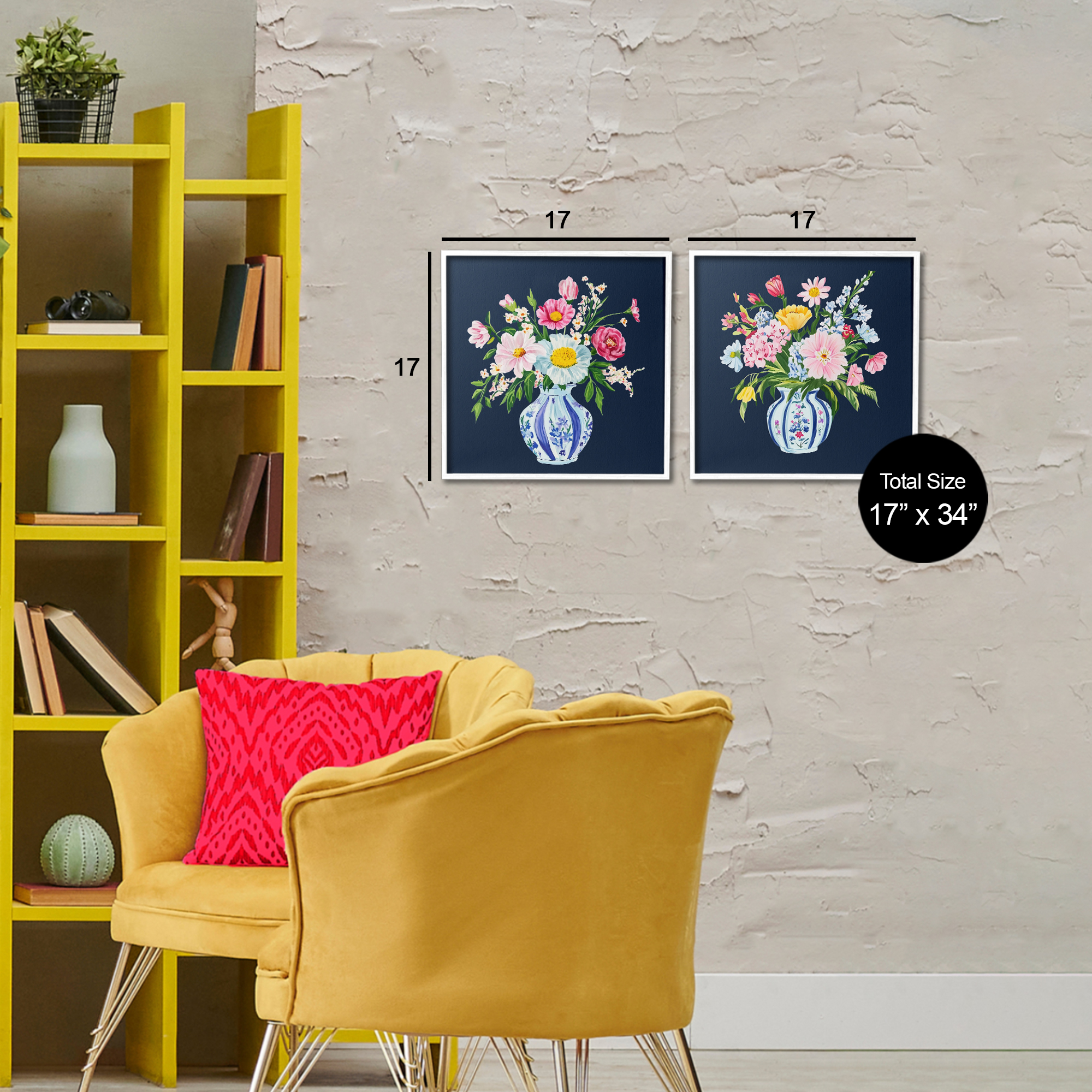 Twin Chinoiserie Vases 2 Piece White Framed Giclee Art Set, design by Yen