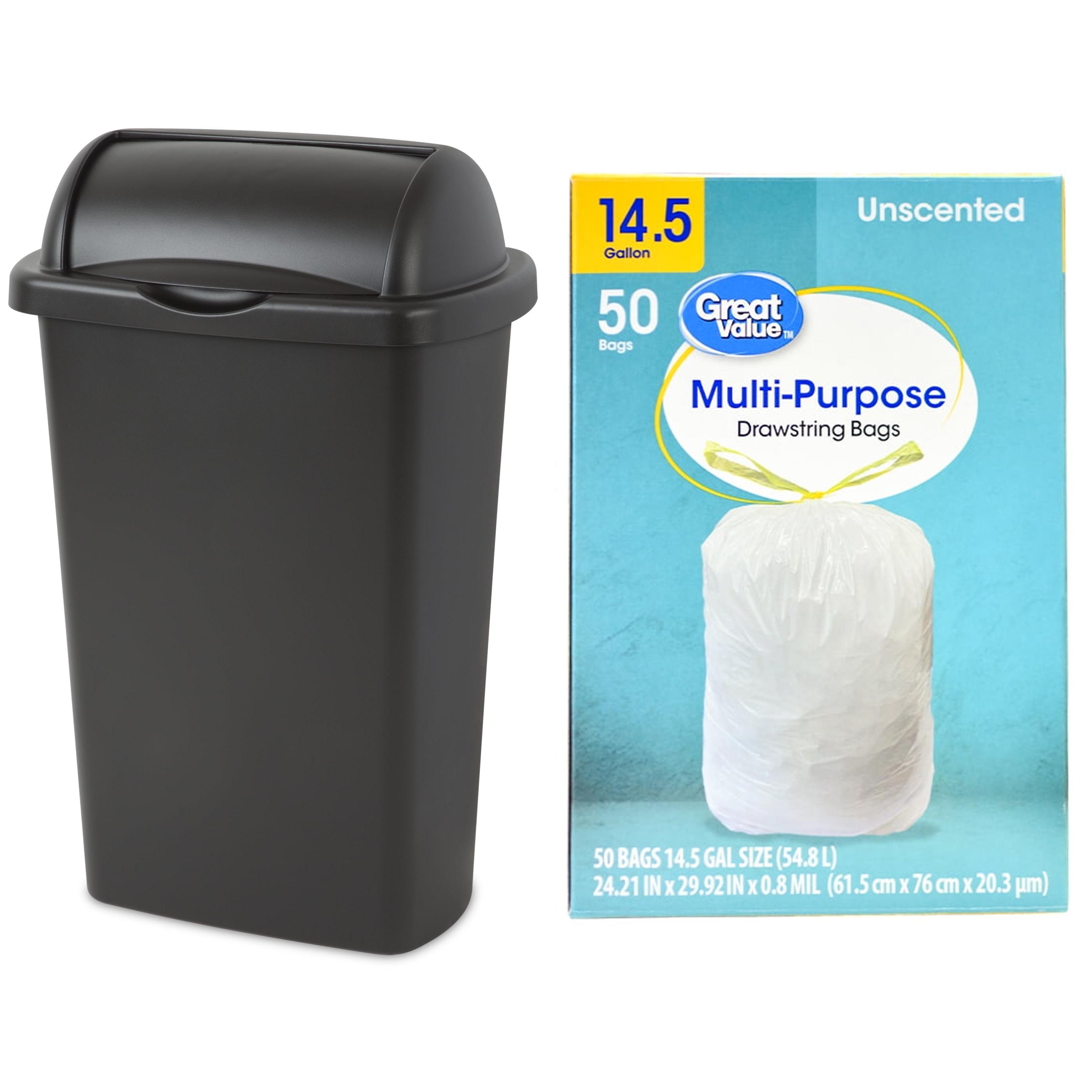 Sterilite Kitchen Trash Can, 13 Gallon Plastic Garbage Bin with Roll Top Lid with Trash Bag