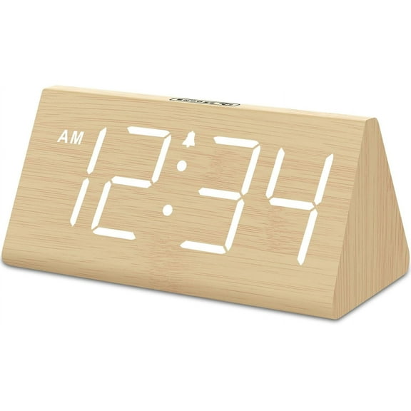 DreamSky Wooden Digital Alarm Clocks for Bedrooms - Electric Desk Clock with Large Numbers, USB Port, Loud Alarm for Heavy Sleepers, Adjustable Volume, Dimmer, Snooze, DST, Wood Décor, Adapter