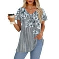 thumbnail image 4 of TQWQT Summer Peplum Tops for Women Vneck Short Sleeve Babydoll Blouse Floral Print Loose Tshirt Puff Sleeve Tunic Top Plus Size Maternity Clothes Gray 2XL, 4 of 5