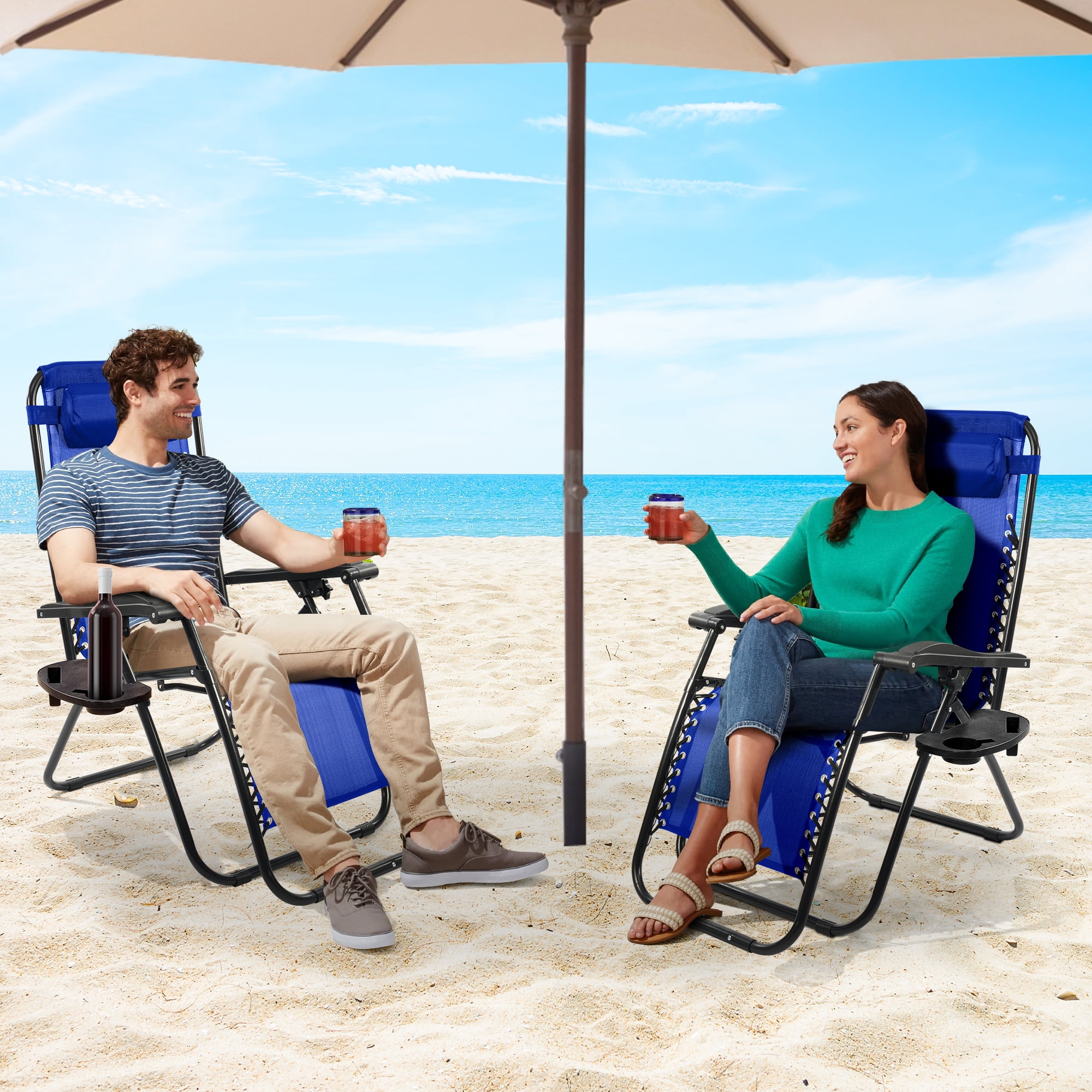 FlexWave Zero Gravity Outdoor Reclining Lounge Chair with Headrest & Cup Holder – Foldable Lawn, Poolside, Beach, Camping Chair (1 Pack)