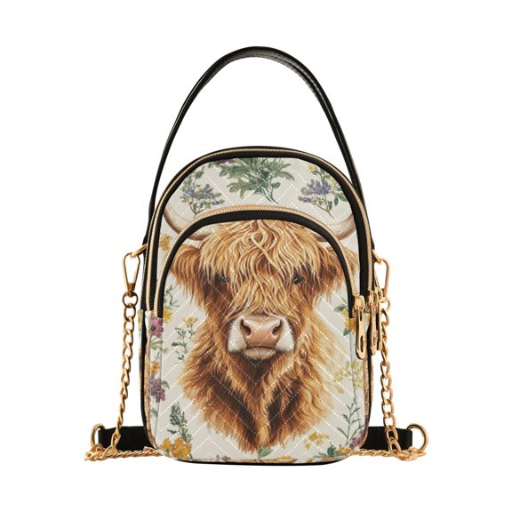 FORMRS Crossbody Bag for Women Quilted Travel Shoulder Cell Phone Purse with Chain Strap Handbag, Floral Cow