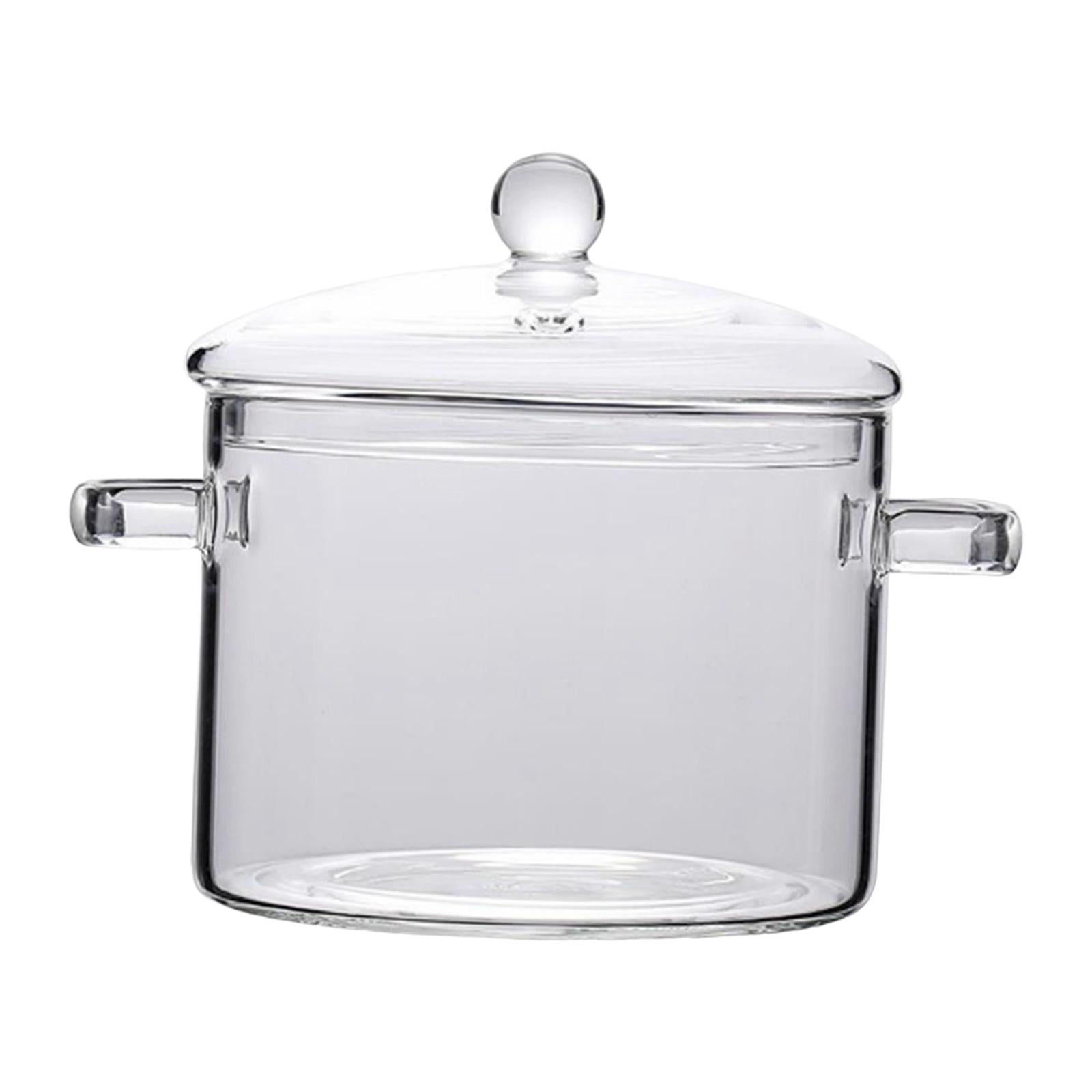 Grofry Glass Cooking Pan Healthy Heat-resistant Transparent Cooking Soup  Glass Milk Pot with Lid,Clear