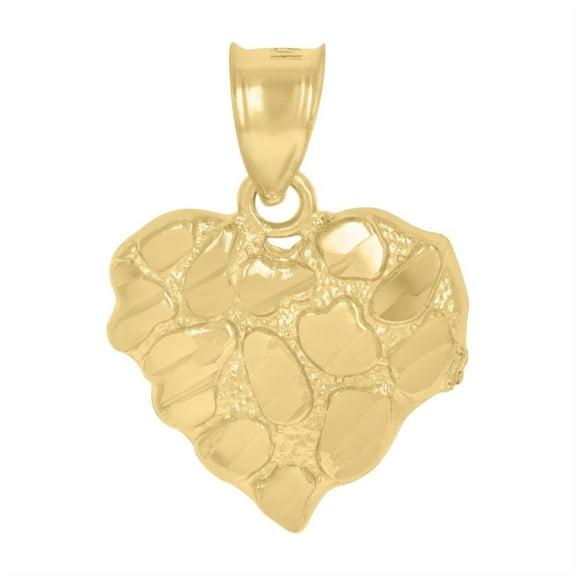 Auriga Fine Jewelry 10K Yellow Gold Nugget Heart Charm Pendant for Women (L - 20.2mm)