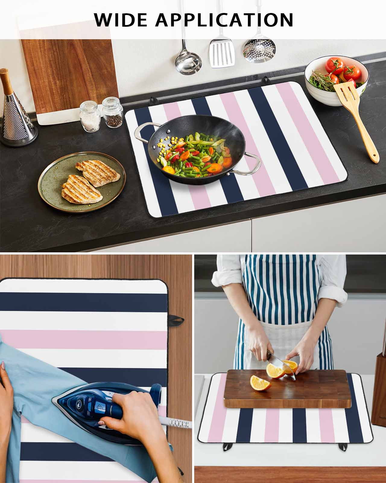nqOlkjepod Large Induction Cooktop Protector Mat 36"x21", Pink Navy Blue Striped Stove Top Covers for Electric Stove, Farmhouse Stripe Art Decorative Stove Burner Cover Mats, Glass Top Stove Cover