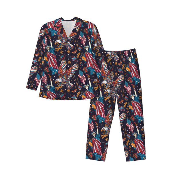 Fotbe United States Of America Pijama de Hombre con Estampado de Manga Larga, Conjunto de 2 Piezas, Ropa de Dormir Suave y Cómoda con Bolsillos-XX-Large