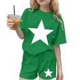 thumbnail image 2 of ITSAME Girls Outfits 2-Piece, Star Print Crewneck T-Shirts and Shorts Summer Loose Casual Clothes Set Green Size 3-4, 2 of 8