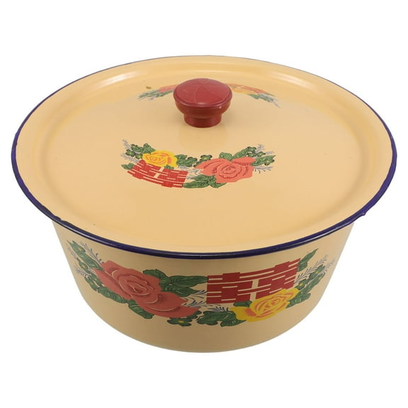 Luxshiny Vintage Enamelware Pot with Lid, Large Retro Kitchen Bowl for Mixing and Serving, Assorted Colors