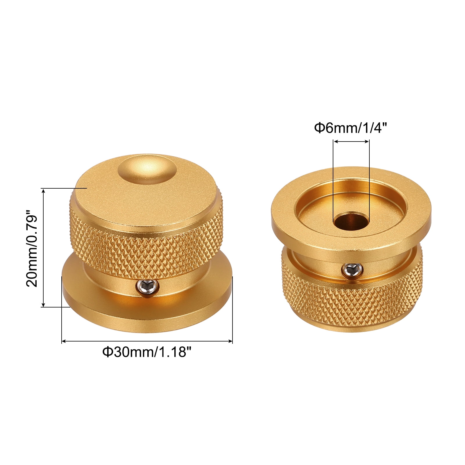 2 Pcs Aluminium Potentiometer Knobs, 1/4" (6mm) Universal Volume Tone Control Knobs with Oval Groove Indicator, 4/5" Gold(30x20mm)