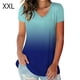 thumbnail image 1 of Camiseta de mujer con cuello en V, manga corta, gradiente superior, camiseta informal, azul, XXL sidaley  AP001652-20, 1 of 5