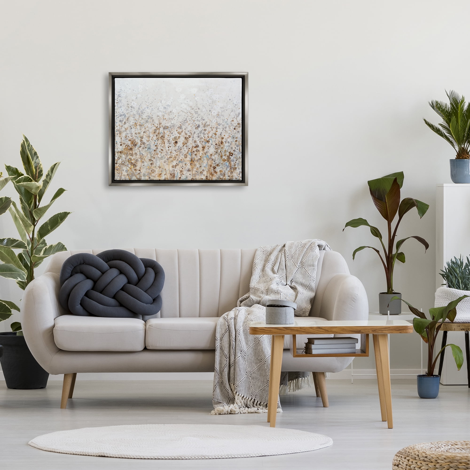 Stupell Industries Modern Botanical Scenery Abstract Painting Gray Floater Framed Canvas Art Print Wall Art, 31 x 25