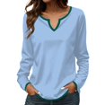 thumbnail image 2 of Womens Blouses Long Sleeved Contrast Solid Color V Neck Shirt Going Out Tops for Women, 2 of 5