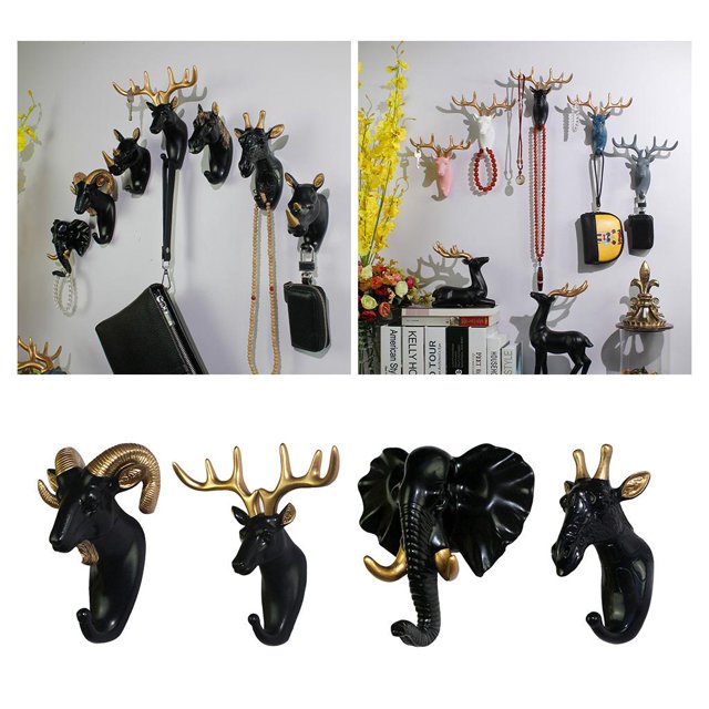 Escultura de Pared Decorativa para de 4 Piezas, Gancho de Animal, Arte de Suspensión Artesanal de Resina Soledad Gancho decorativo de resina