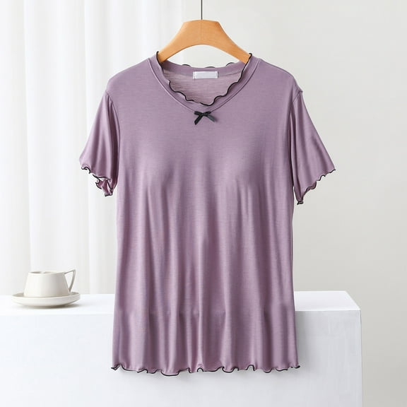 lmcalzta Sleep T Shirts for Women Modal Lightweight Soft Comfy Short Sleeve Pajama Tops for Loungewear