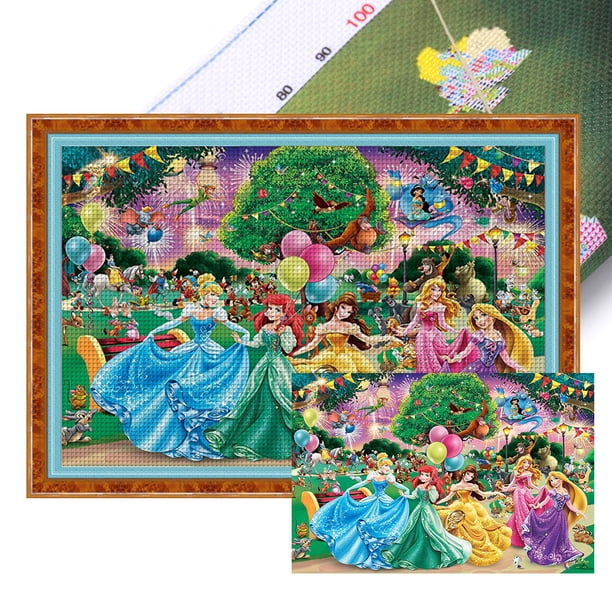 Kit Punto Cruz Princesa Hilo Algodón Ecológico Bordado 11CT 70x50cm