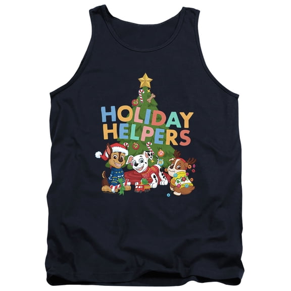 Paw Patrol Chase, Marshall, Rubble Christmas Holiday Helpers Unisex Adult Tank Top, Navy, Small