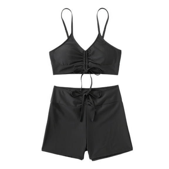 SWSMCLT Women's Bathing Suit Beach V Neck Padded Mid Rise Sexy Bikini 2 Piece Summer Shorts Floral Swimsuit Black 12