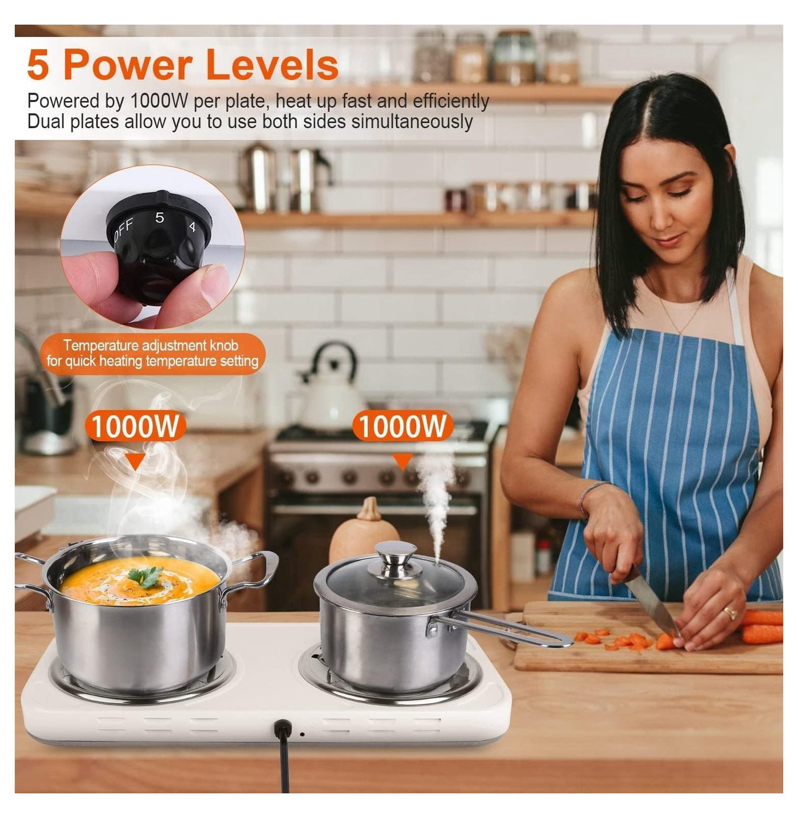 Hot Plate 2000W Electric Stove, Portable Double Burner Cooktop