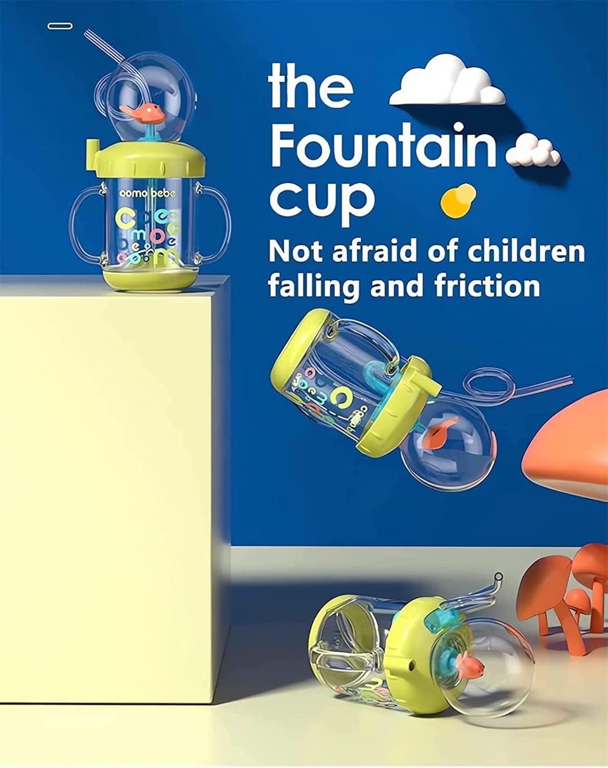 Whale Squirt Drinking Cup - Cute Water Bottle With Spray, Leak Proof Weighted Straw for Kids (350ml/Green)