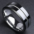 thumbnail image 3 of Wedding Rings For Men. 8mm Black Tungsten Wedding Band w Silver Groove Line, 3 of 5