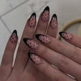 thumbnail image 1 of Uñas postizas adhesivas HPYFOI almendra mediana con lunares, 24 piezas, 1 of 7