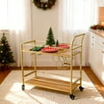 thumbnail image 3 of Ktaxon Bar Serving Cart, Rolling Kitchen Carts with Wine Rack for Kitchen Living Room, Gold, 30"L x 12.24"W x 32.48"H, 3 of 8
