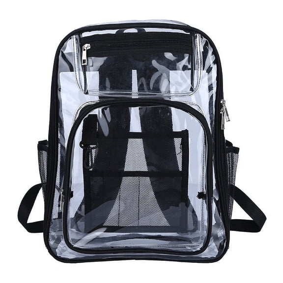 Clear Backpack for School Stadium Heavy Duty PVC Transparent Extra Large Capacity School Bag Travel Work Unisex 17'' Black