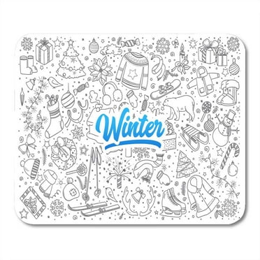 SIDONKU Cartoon Christmas of Winter Doodles Blue Lettering in Ski Mousepad Mouse Pad Mouse Mat 9x10 inch
