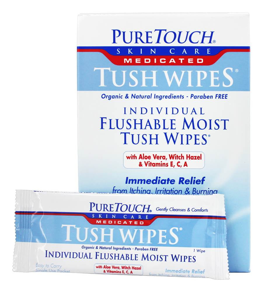 Pure Touch Skin Care Individual Flushable Moist Tush Wipes Medicated