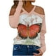 thumbnail image 1 of Moda mujer Casual manga larga fuera del hombro Halter cuello en V estampado de mariposa Top blusa Pompotops  gfhjh23076, 1 of 5