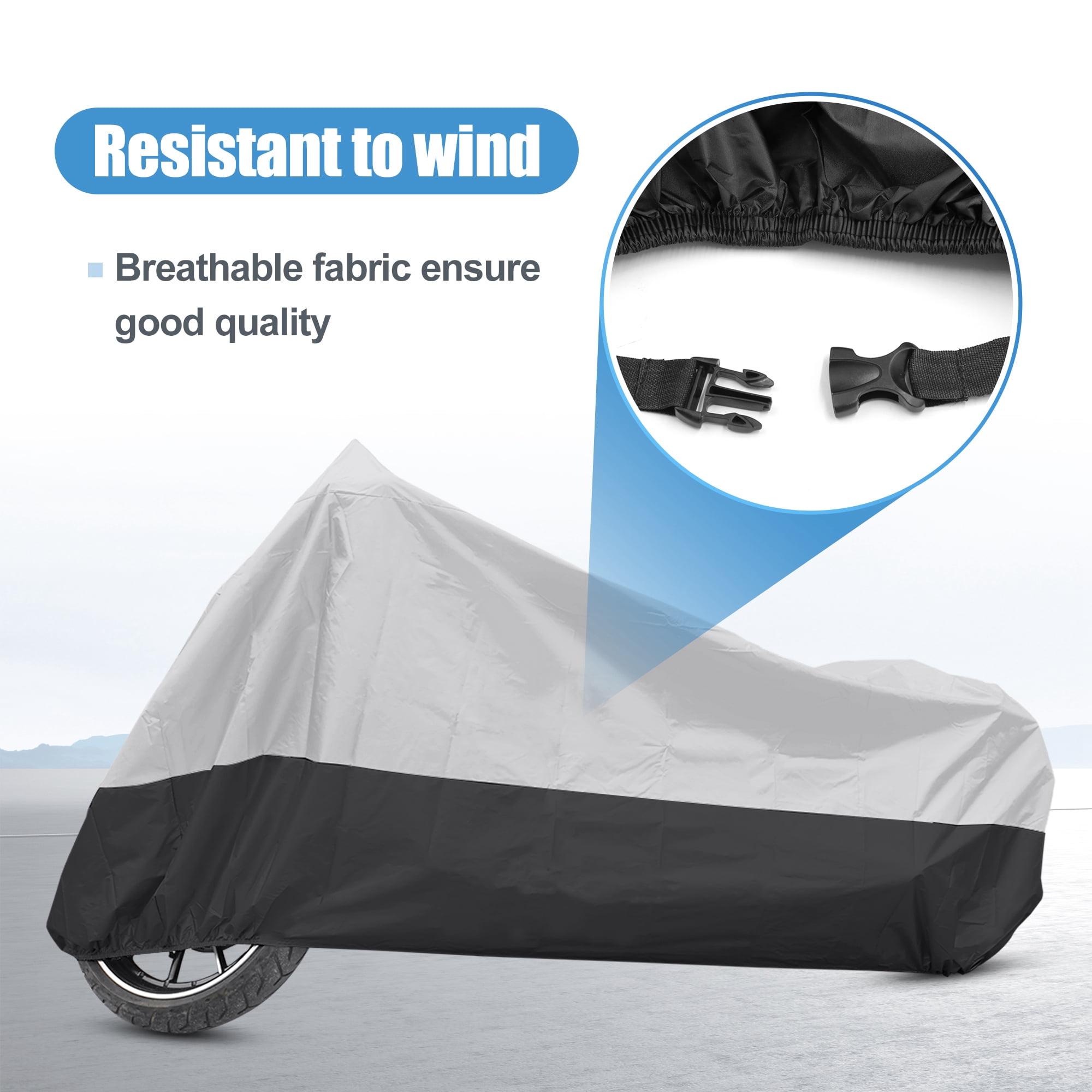 Unique Bargains 180T Motorcycle Cover Scooter Rain Dust UV Protector Silver Black L