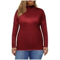 thumbnail image 2 of Aboser Plus Size Shirts for Women Long Sleeve Thermal Shirt Stretchy Slim Fit Layer Tops Solid Color Mock Neck Pullover Top Soft Casual Basic Tees, 2 of 6