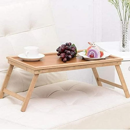 

Wooden bamboo serving tray with foldable legs and handles suitable for breakfast in bed laptop table and bedside table. Yellow 1PCS
