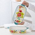 thumbnail image 4 of Colorful Hand-Painted Floral Double-Handled Baking Pan with Lid Rectangular Tableware Cheese Baked Rice, 4 of 6
