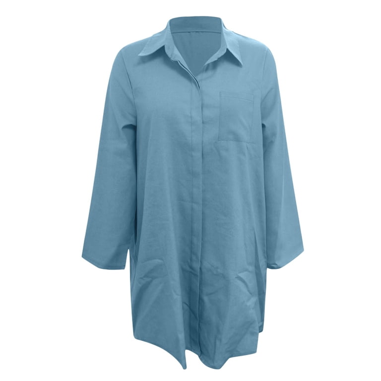 IDALL Denim Dress,Casual Dresses Solid V Pocket Dress Long Sleeve Button  Loose Denim Casual Women Dress Neck Women's Casual Dress Long Sleeve Dress,Petite  Dresses,Womens Dresses Light Blue Dress S - Walmart.com