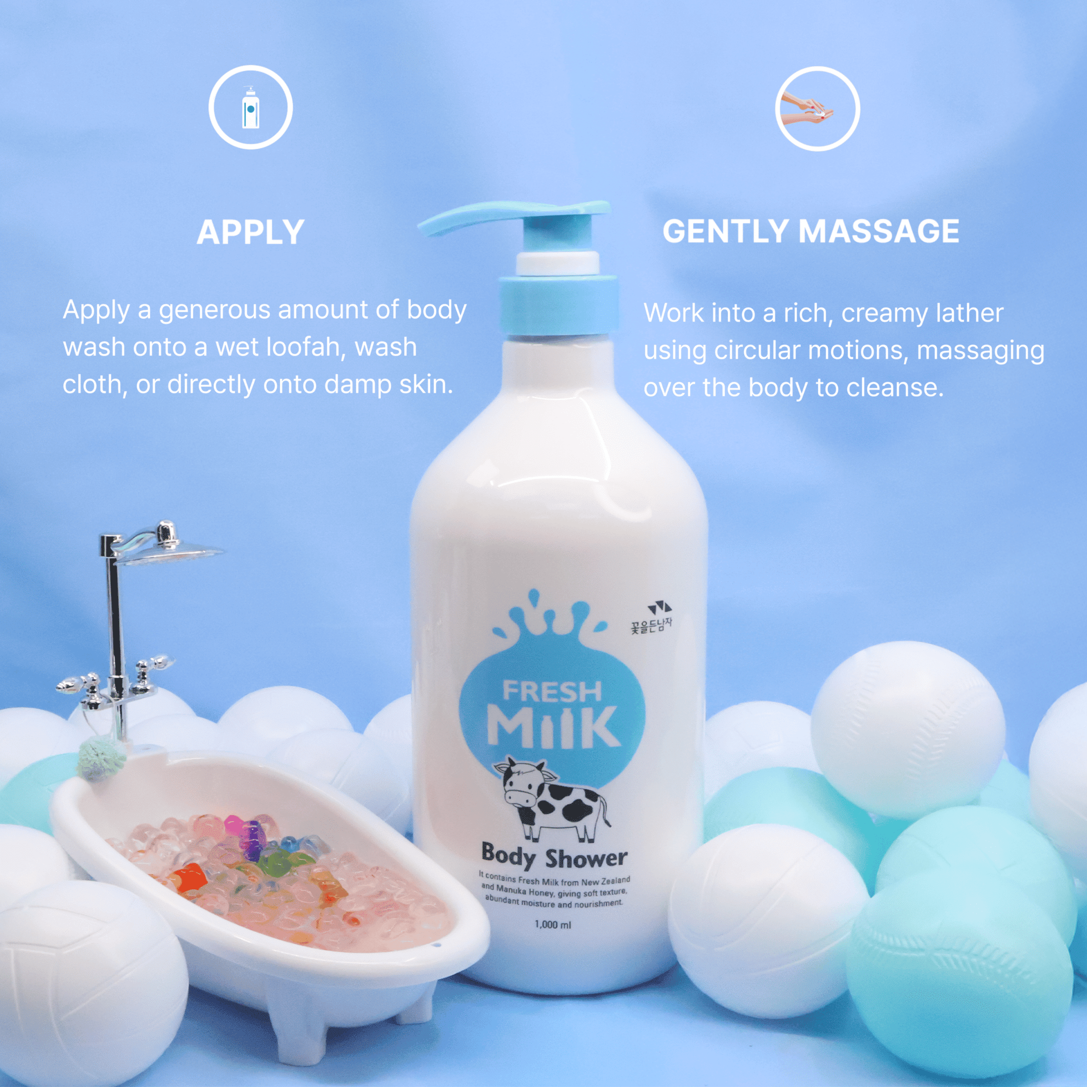 Flor de Man Fresh Milk Body Wash with Milk Protein, Coconut Oil & Manuka Honey – Nourishing, Moisturizing Daily Cleanser for All Ages