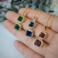 thumbnail image 3 of Gold Plated Square Drop CZ Green Necklace Earrings Jewelry Sets, 3 of 7