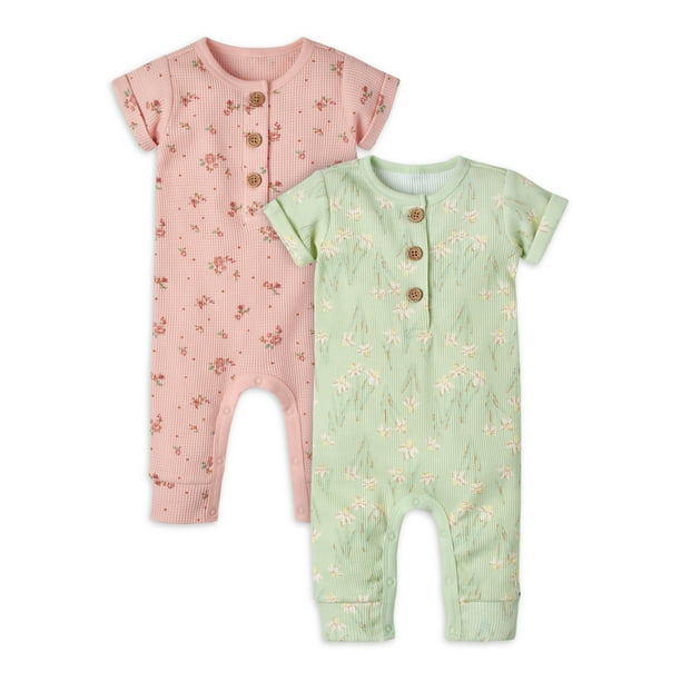 Modern Moments by Gerber Baby Boy or Girl Unisex Waffle Romper, 2Pack