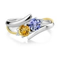 thumbnail image 2 of Gem Stone King 1.21 Ct Round Blue Tanzanite Yellow Citrine 925 Silver and 10K Yellow Gold Lab Grown Diamond Two Stone Crossover Ring (Size 9), 2 of 5