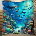 thumbnail image 6 of 1pc Soft Flannel Underwater World Ocean Animal Blanket - Throws for Couch, Office, Bed, Camping, Travel - Multi-Purpose Gift for All Seasons with Vibrant Colors and Plush Texture, 6 of 6