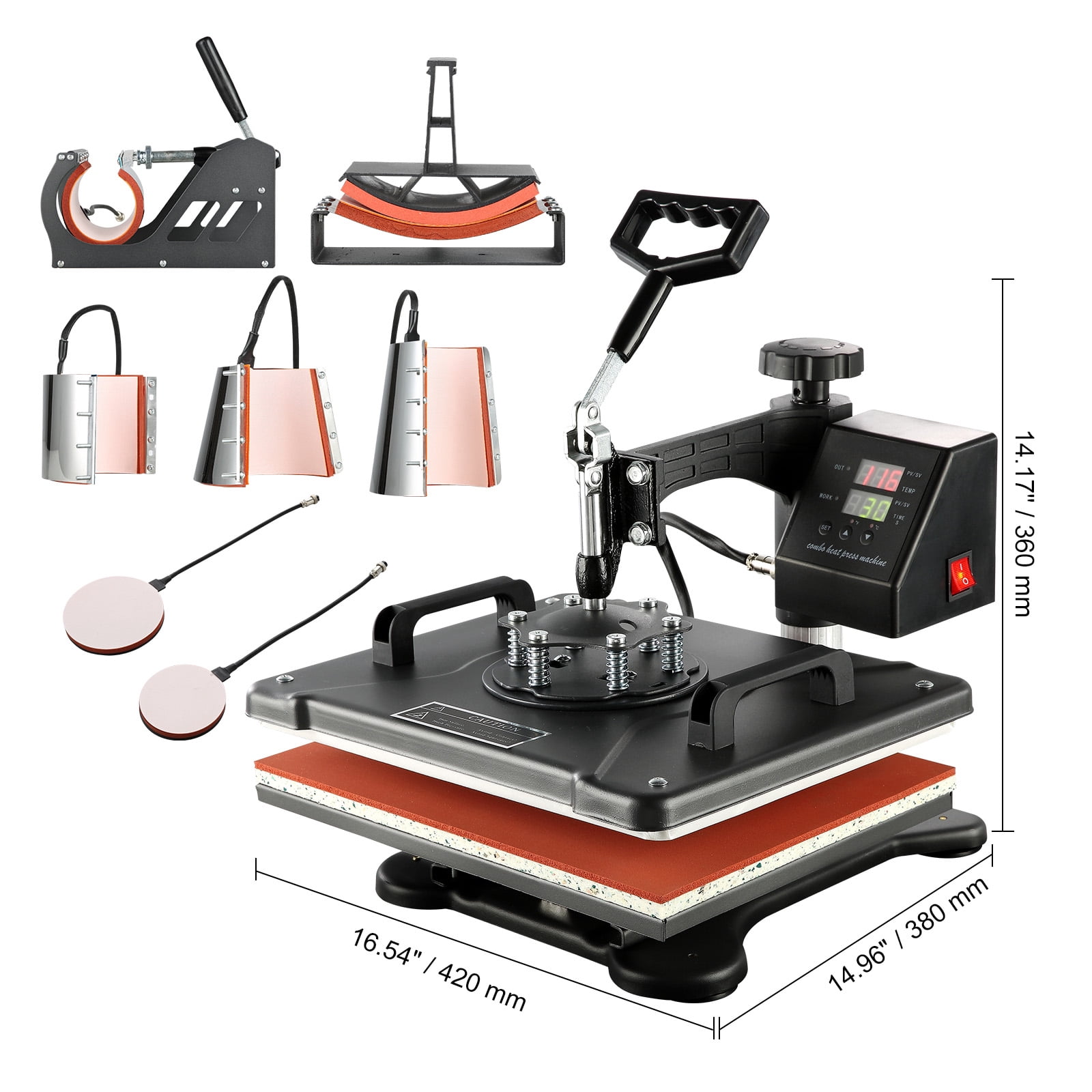 KFFKFF Thermal Transference Apparatus, 8-in-1 Electronic Versatile Heat Press 12x15 inch, Full Circle Swivel Capability for Printing on Shirts, Cups, Baseball Caps, Headwear, Dishes