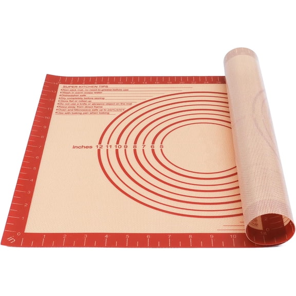 Extra Thick Silicone Pastry Mat Large for NonStick Silicone Baking Mat with Measurement，for Kneading, Fondant/Counter Pad, Dough Rolling, Silicon Cookie Sheet, Pie Crust Bake(16×24, Red)
