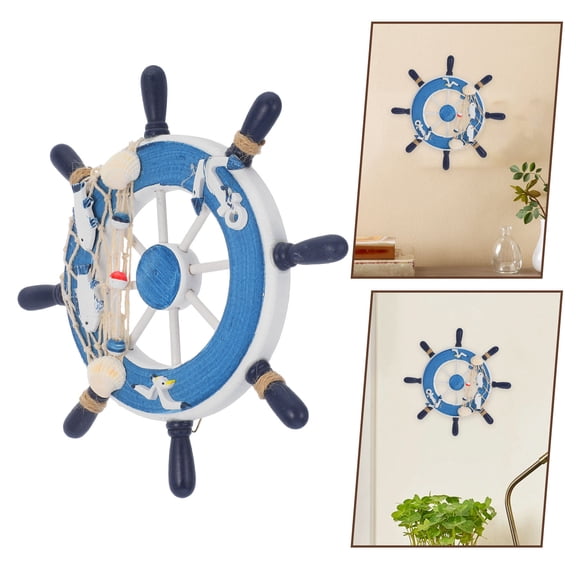 FESTFENDS 1 Piece White Wooden Ship Wheel for Nautical Theme Seaside Ornaments Wall Hanging 9Inch